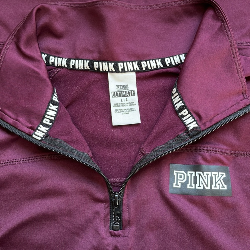 PINK by Victoria’s Secret - Size Large - Burgundy & Black Quarter-zip Sweatshirt - Picture 3 of 7